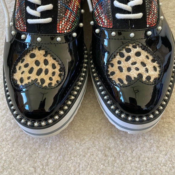 Betsey Johnson Marti Black Multi Chunky Platform Creeper Lace Up Jeweled Shoe 8 - Picture 2 of 13